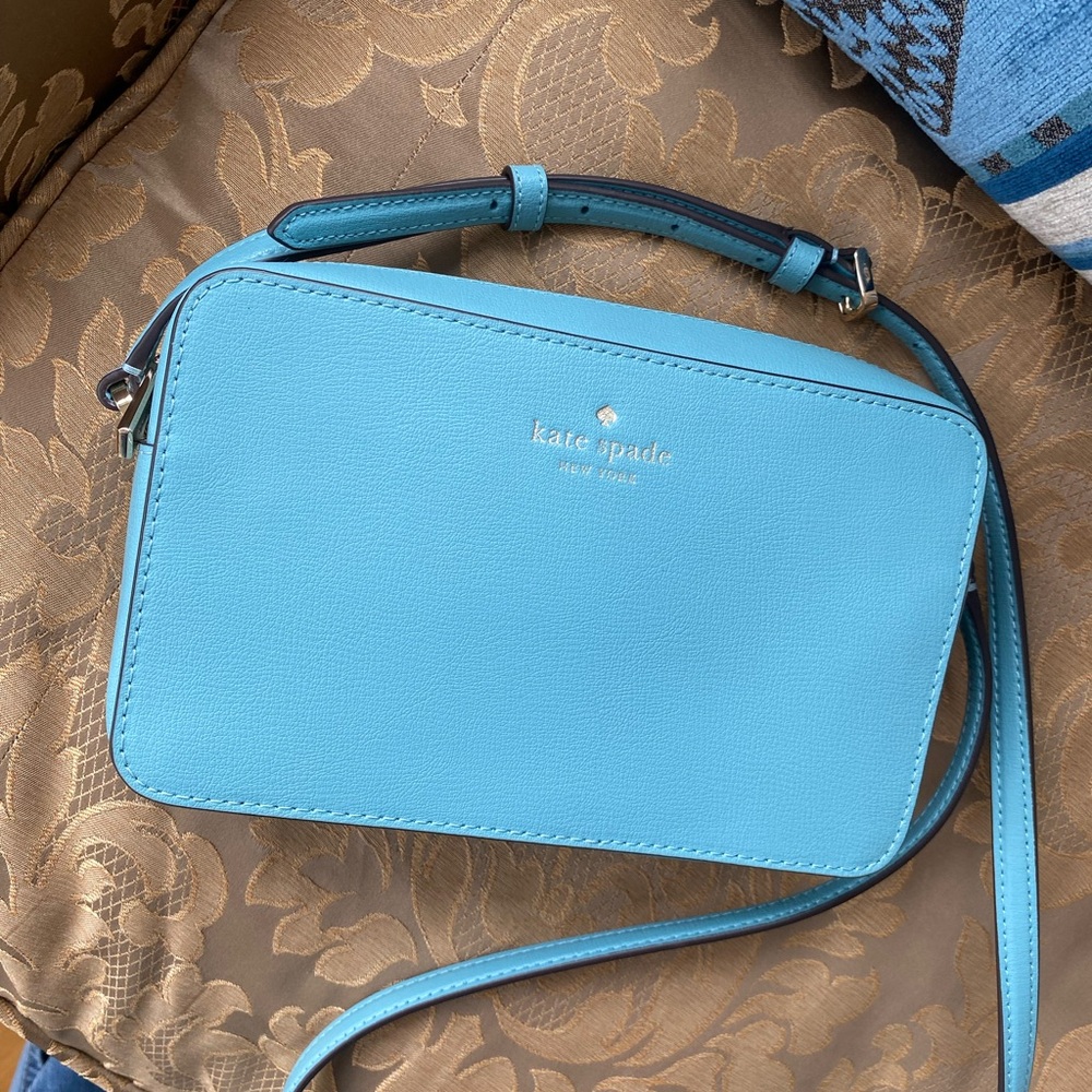 Kate Spade Sienna Turquoise Blue Leather Crossbody Bag Minimalist Structured - Picture 2 of 12